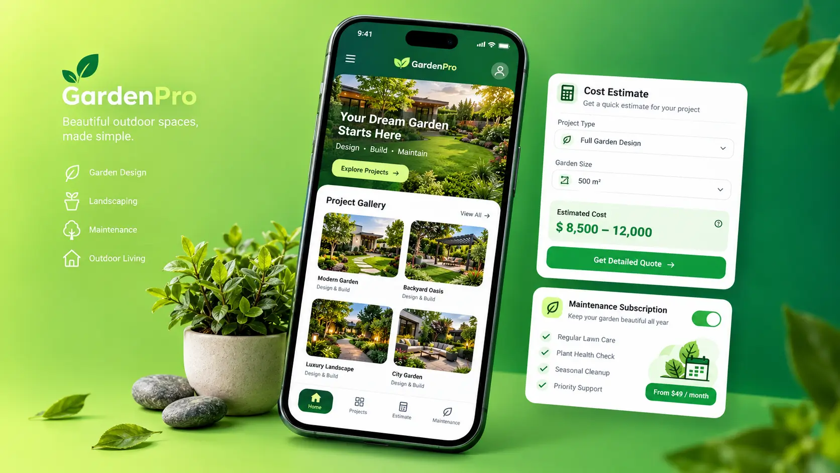 اپلیکیشن مدیریت شرکت طراحی فضای سبز و باغبانی
