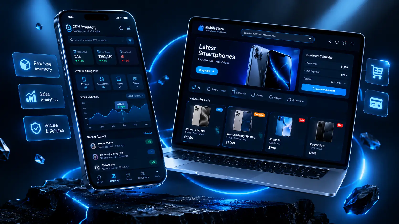 اپلیکیشن موبایل مدیریت انبار و سایت فروش آنلاین گوشی